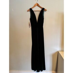 Jenny Yoo Velvet Deep V Neck Maxi Gown Formal Evening Dress Teal Womens 2